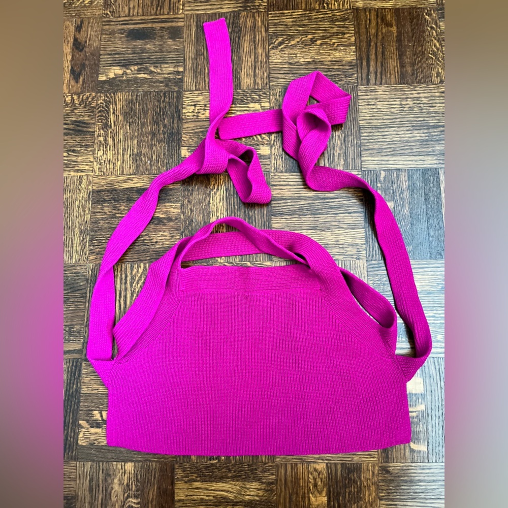 Aritzia Wilfred Cayenne Halter Knit Top in Berry - Picture 4 of 8